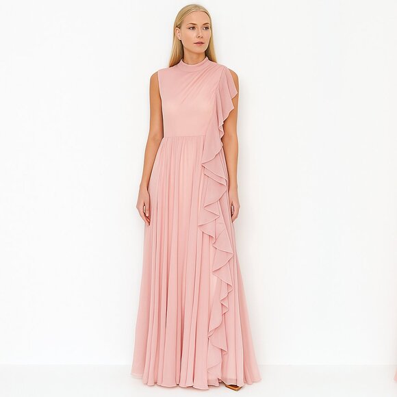 NWT Mac Duggal Ruffled High Neck Maxi Dress Daisy Rose 2 #A0549 - Picture 1 of 6